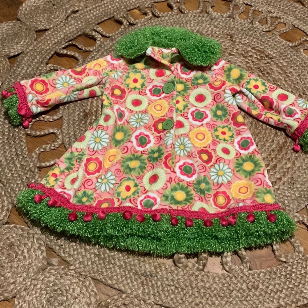 The Bailey Boys Vtg Fleece Swing Coat 3T Girl Retro Floral Faux Fur Trim Pink